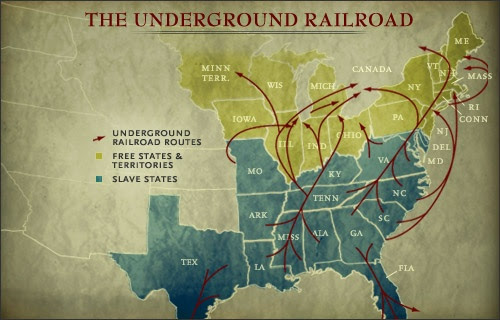 This map showcases the possible routes fugitive slaves could've taken along the Underground Railroad