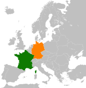 map of Germany (colored in orange) and France (colored in Green)